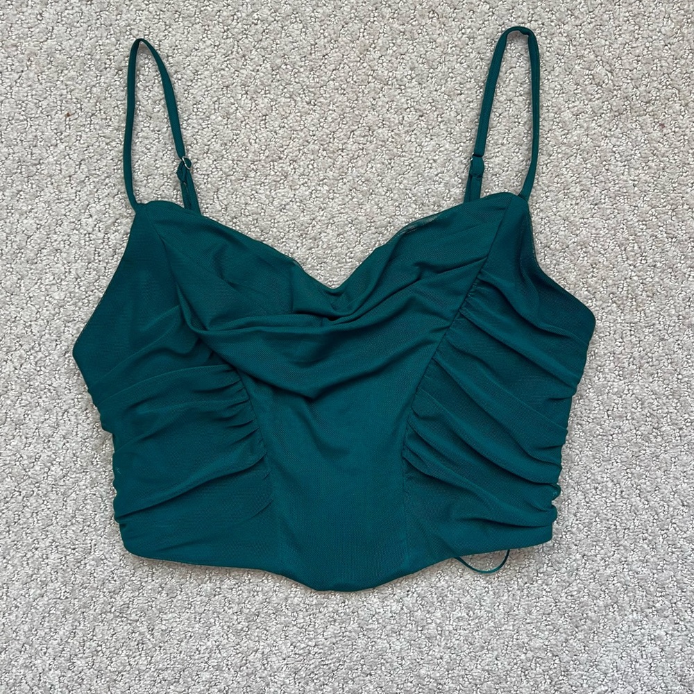 Forest Green Mesh Corset Crop Top